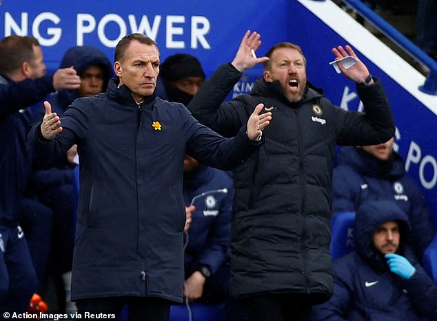 Rodgers was sacked by Leicester on Sunday, hours before Potter (right) was fired by the Blues