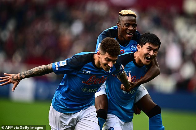 Kim (right, carrying Victor Osimhen) has a release clause in his Napoli contract of £40million