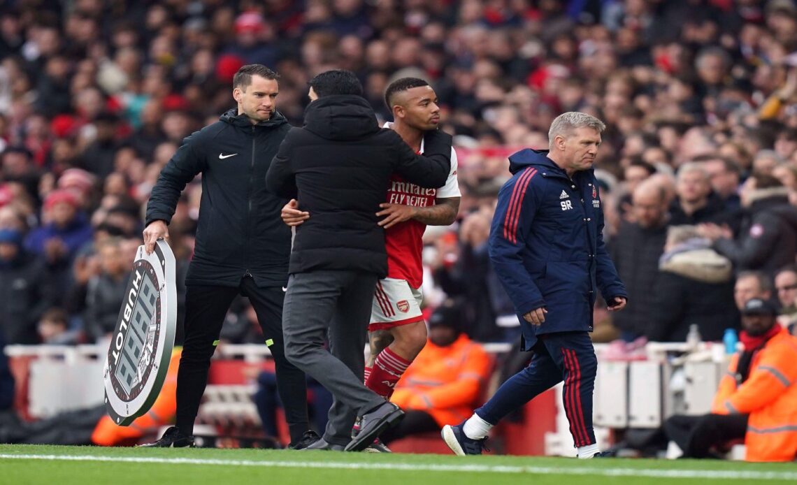 Arsenal Striker Gabriel Jesus heading to the subs bench in his teams 4-1 win over Leeds united