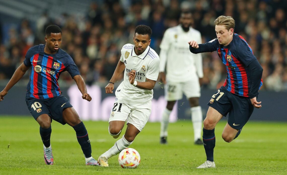 Barcelona players Ansu Fati and Frenkie de Jong during a match