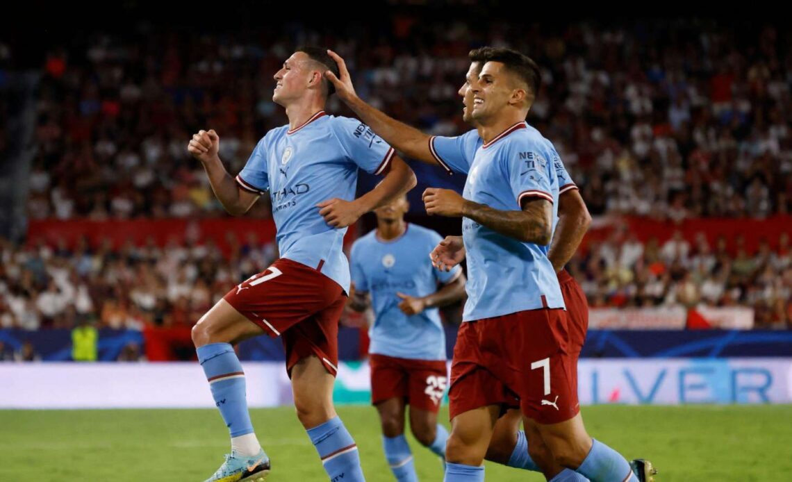 Reported Barcelona target Joao Cancelo celebrates a goal