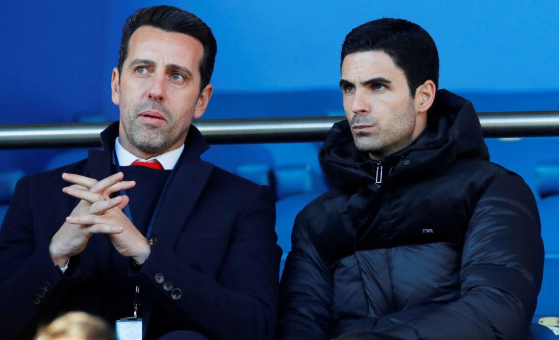 Arsenal technical director Edu and Mikel Arteta speak
