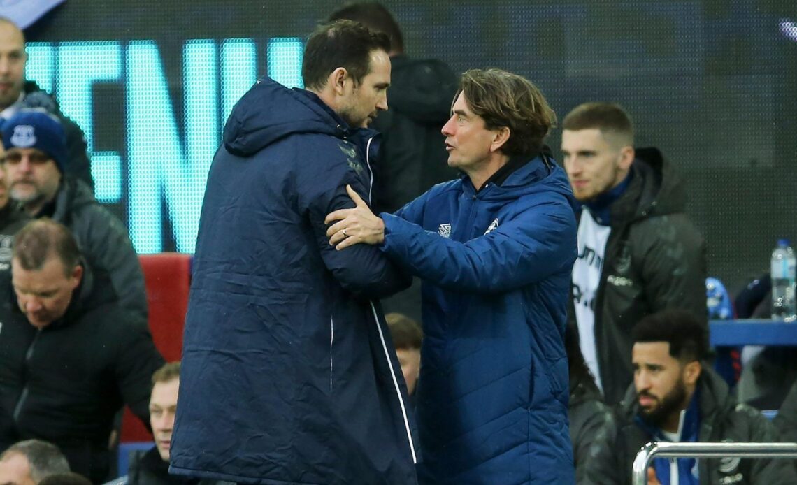 Thomas Frank shakes hands with Frank Lampard