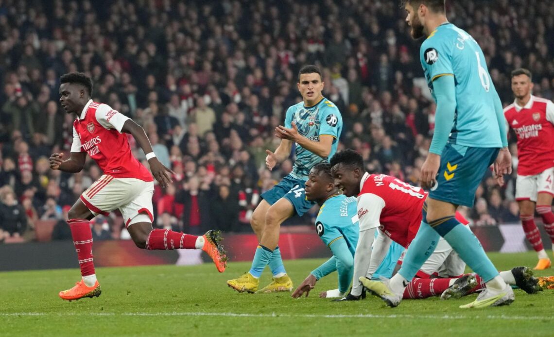 Arsenal midfielder Bukayo Saka after scoring a goal