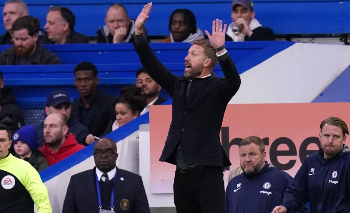 Graham Potter urges on Chelsea in their defeat at Aston Villa.