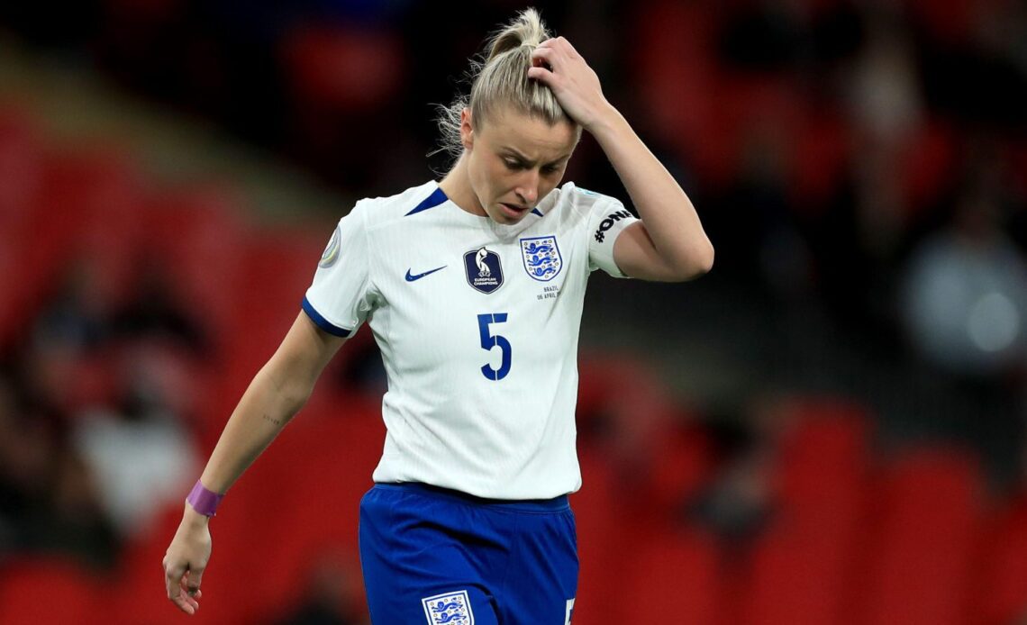 England captain Leah Williamson pushes her hair back
