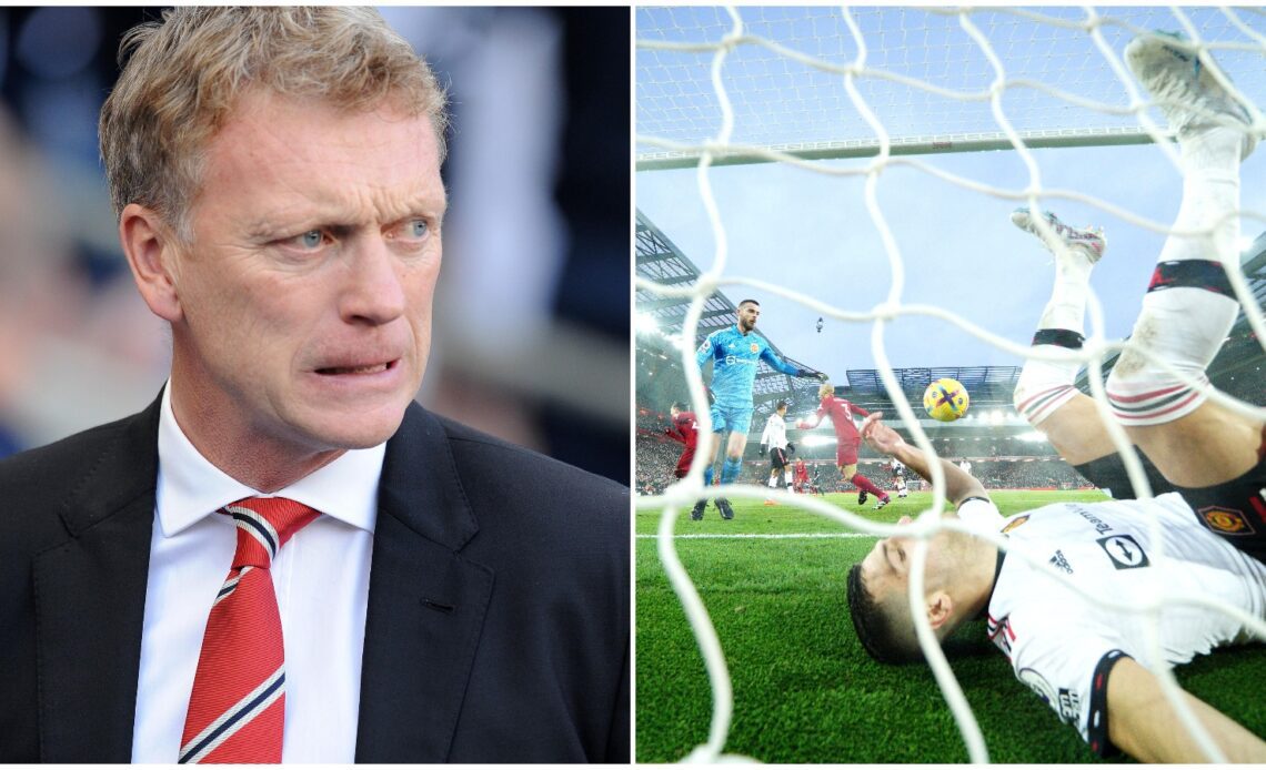 Manchester United's former manager David Moyes, alongside the 7-0 defeat to Liverpool.