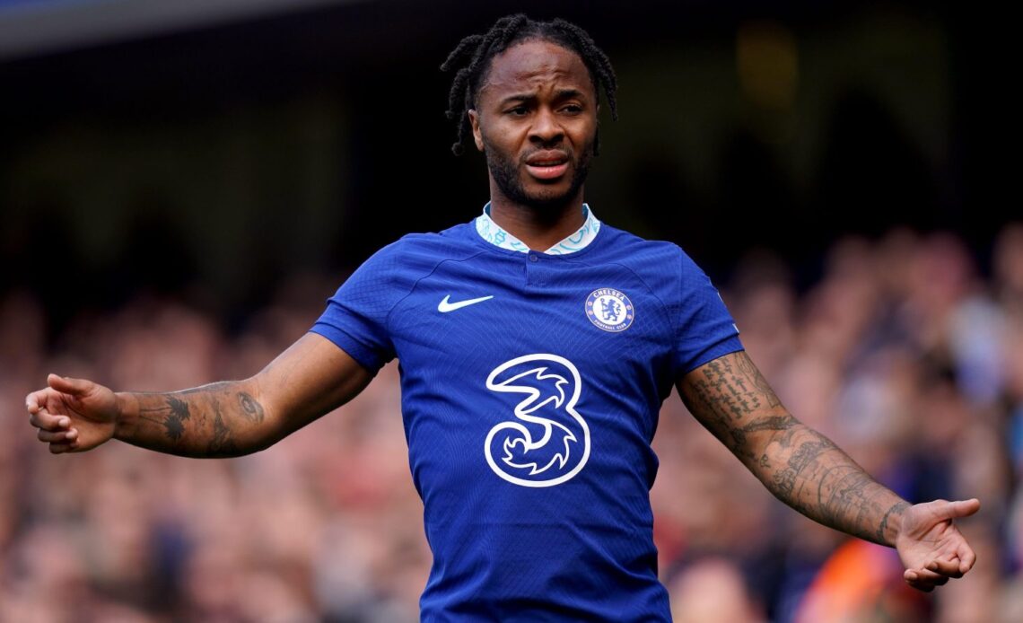 Chelsea winger Raheem Sterling looks annoyed