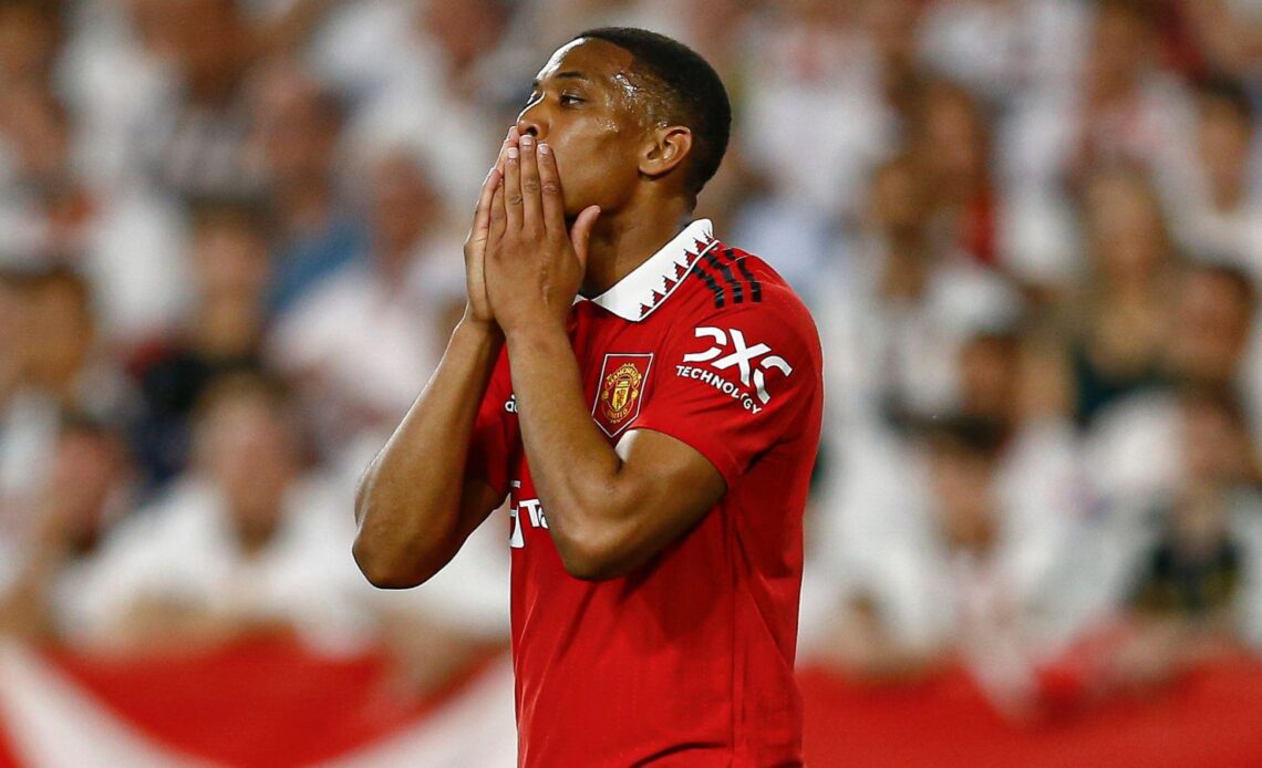 Man Utd forward Anthony Martial puts his hands over his mouth