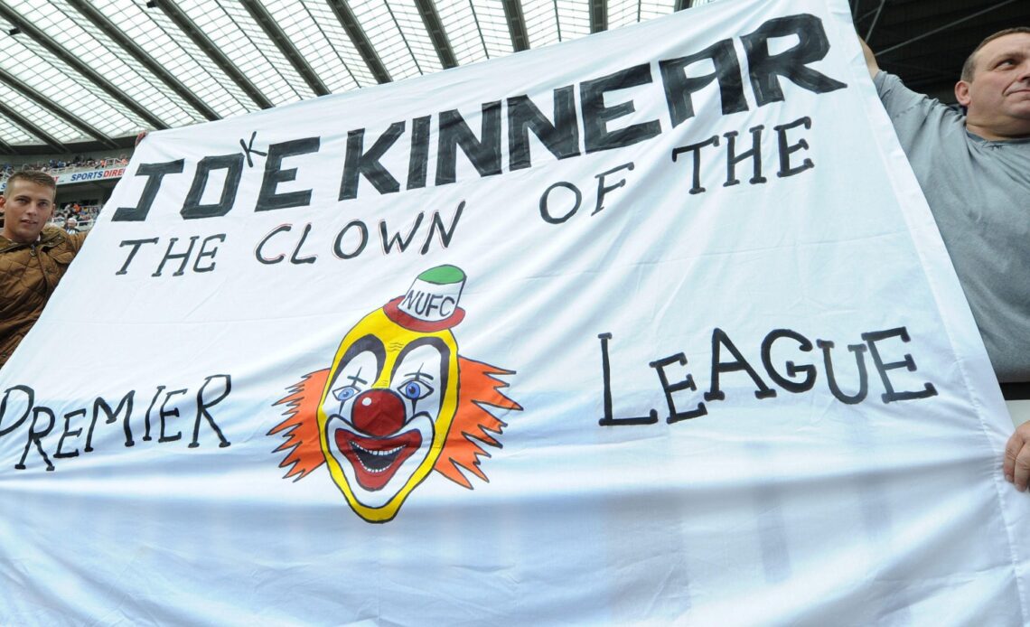 Newcastle fans hold up a banner in protest at Joe Kinnear's appointment as caretaker manager.