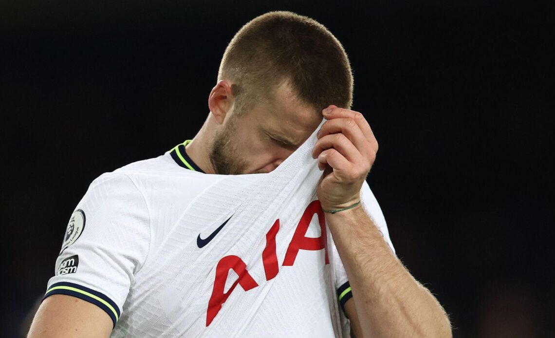 Spurs defender Eric Dier wipes his face with his shirt