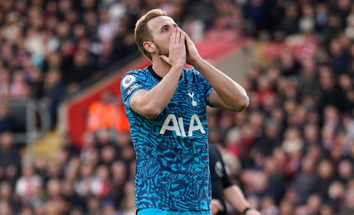 Man Utd target Harry Kane reacts to a missed chance