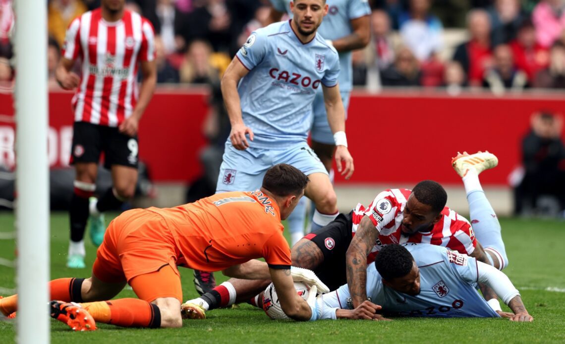 Ivan Toney battles for the ball during Brentford