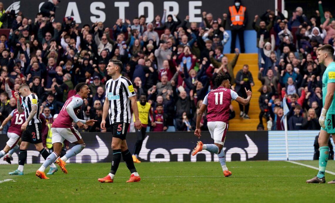 Aston Villa striker Ollie Watkins celebrates his goal against Newcastle