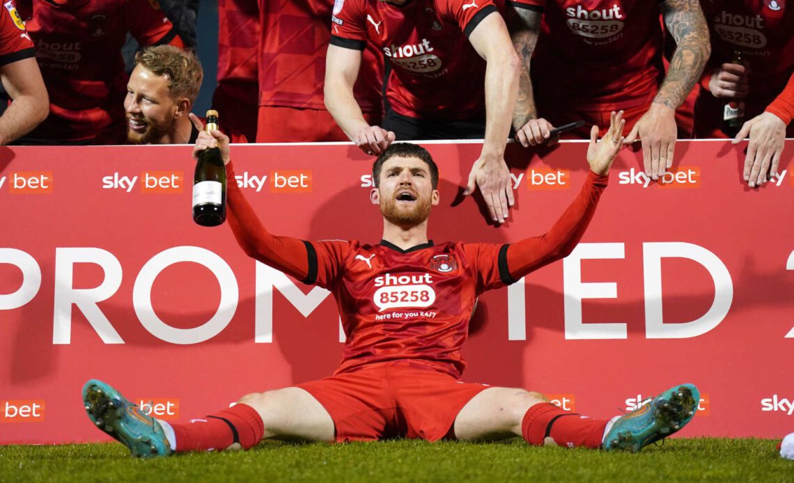 Paul Smyth of Leyton Orient celebrates promotion to League One