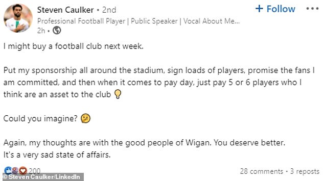 And defender Caulker took to LinkedIn to bemoan the 'very sad state of affairs' at the Latics