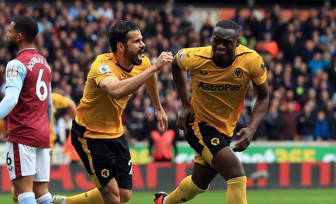 Wolverhampton Wanderers' Toti celebrates scoring their side's first goal of the game during the Premier League match at Molineux Stadium, Wolverhampton. Picture date: Saturday May 6, 2023.