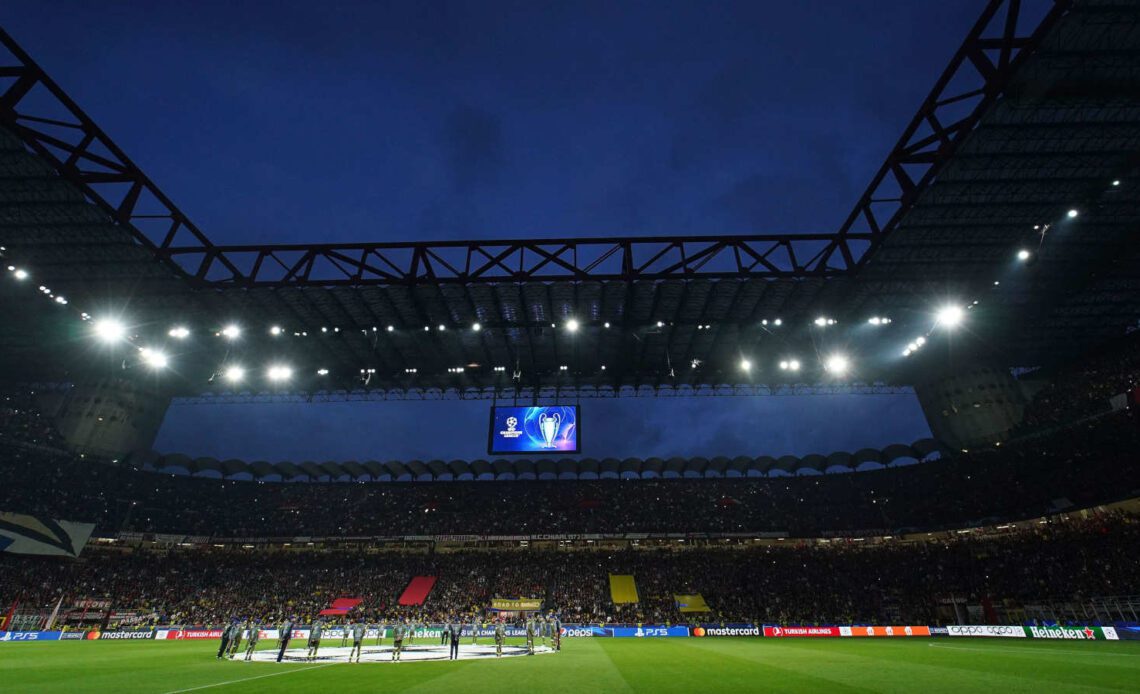 The San Siro before kick-off of the Milan vs Inter Champions League semi-final