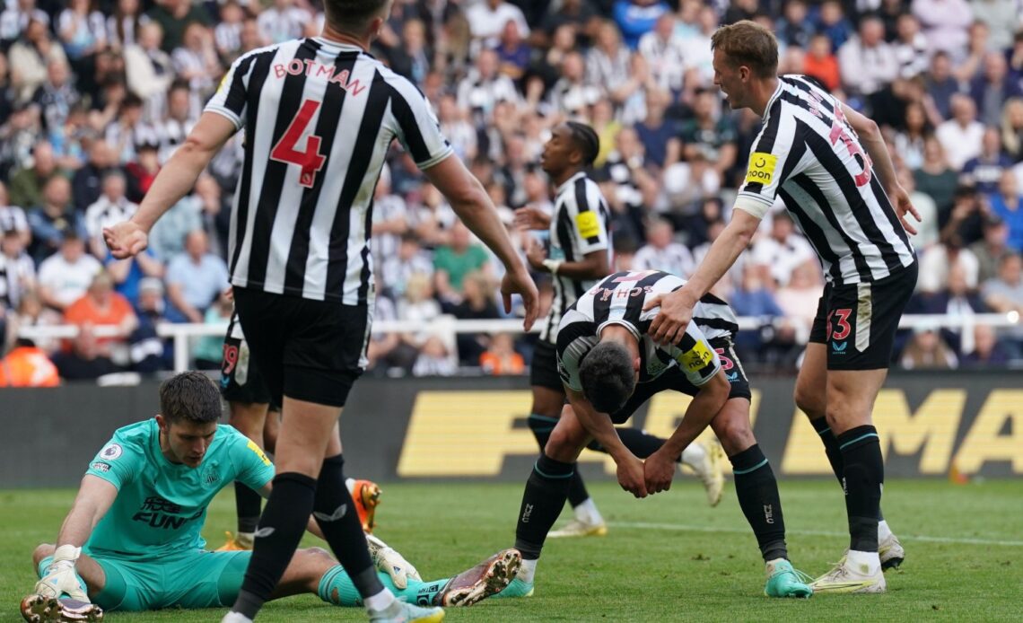 Fabian Schar reacts after scoring an own-goal in Newcastle