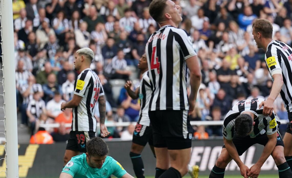 Newcastle players show their disappointment during a 2-0 Premier League defeat to Arsenal