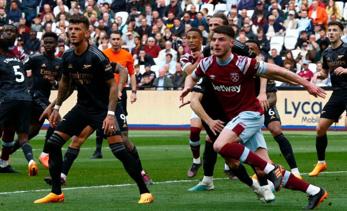 Reported Arsenal target Declan Rice defends a corner against Mikel Arteta's side