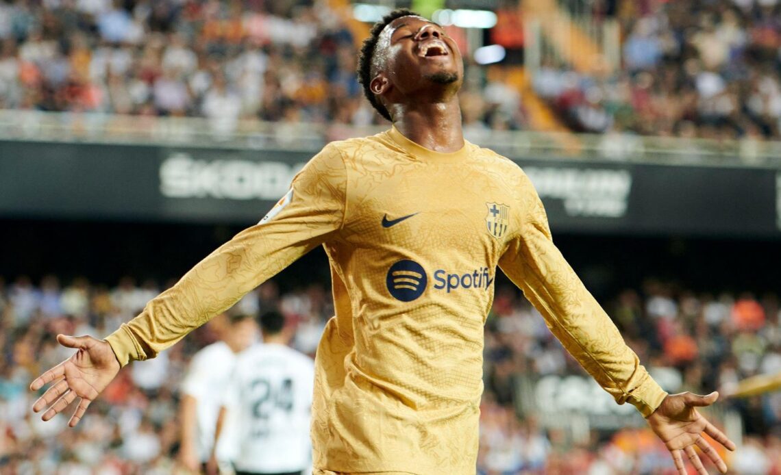 Reported Man Utd target Ansu Fati celebrates a goal for Barcelona