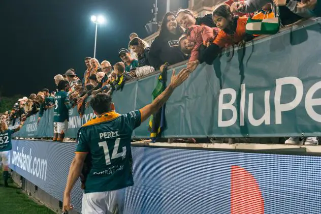 San Diego Loyal's Adrien Perez greets fans