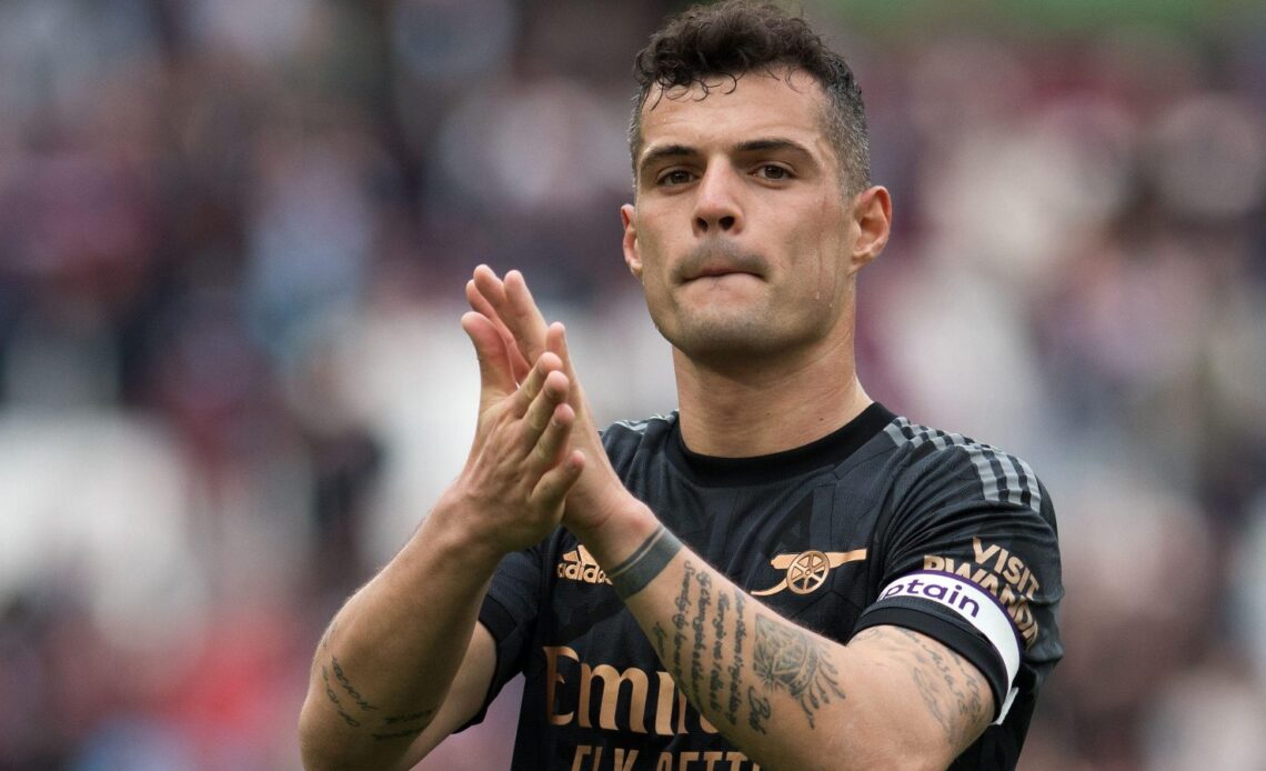 Granit Xhaka applauds the Arsenal fans after a draw against West Ham