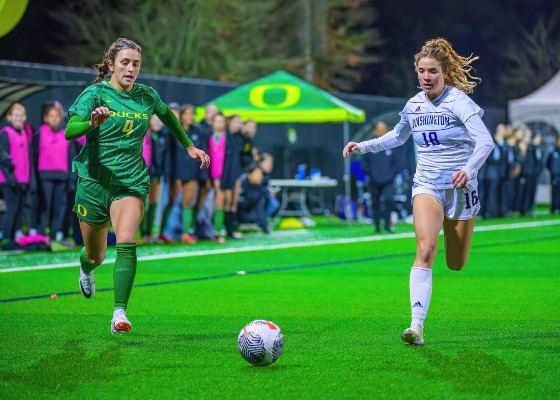 The University of Oregon Ducks Soccer team played the University of Washington Huskies in a home match at Papé Field in Eugene, Oregon, on Oct. 13, 2023. (Eric Becker/GoDucks)