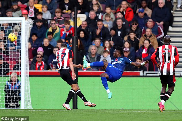 Mohammed Kudus scored a stunning bicycle kick to cancel out Brentford's opening goal