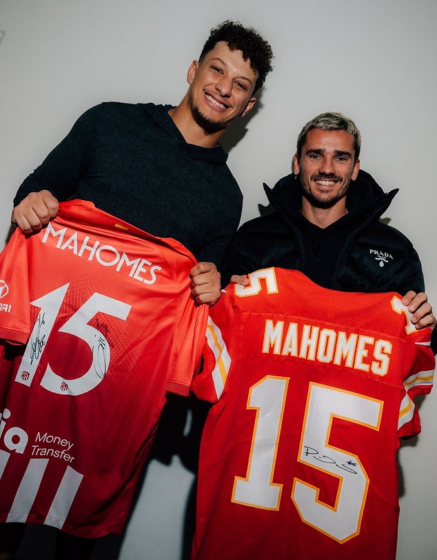 Griezmann swapped jerseys with Chiefs star and Sporting KC part owner Patrick Mahomes