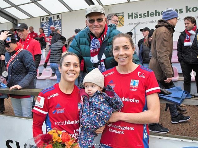 The Australian midfielder (left) said goodbye to her club in Sweden earlier this month