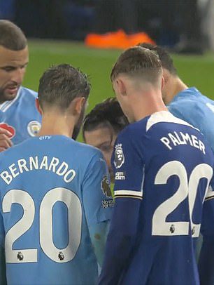 Cole Palmer was cheekily seen trying to listen in on Manchester City's team talk on Sunday