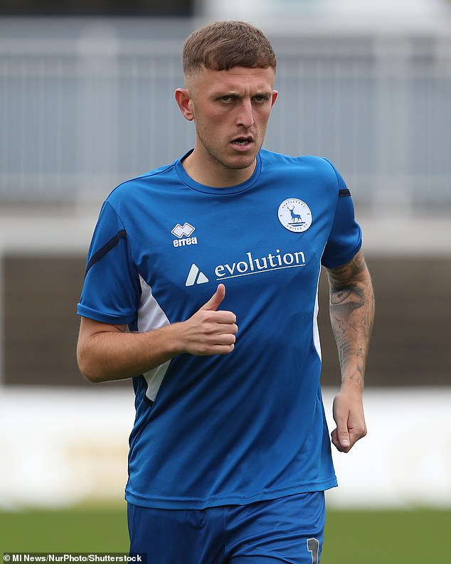 Hartlepool Town midfielder Oliver Finney, pictured, has been suspended by the club after he was charged on suspicion of raping a woman in Crewe in 2022