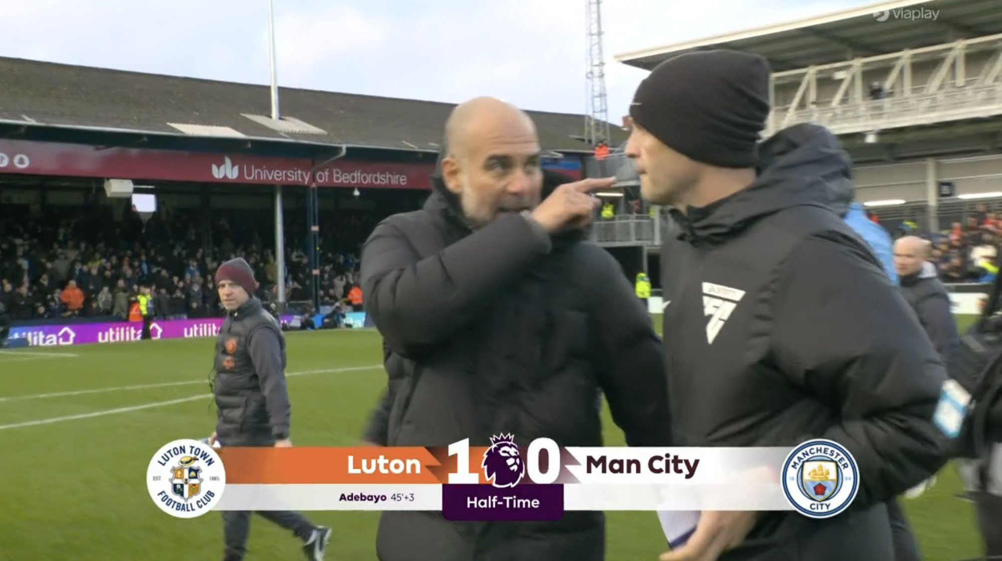 Video: A furious Pep Guardiola could be seen berating the official at half-time