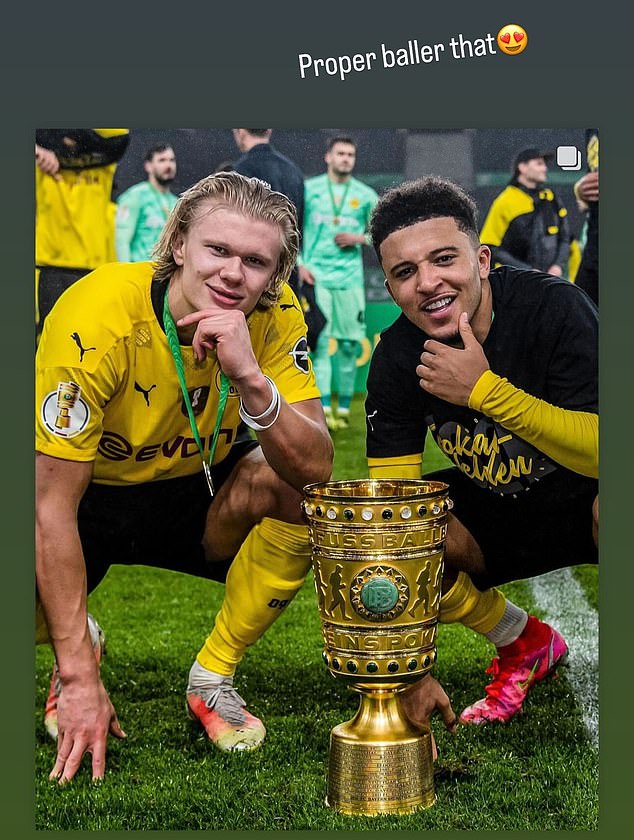Haaland took to Instagram to post a pic of them at Dortmund hailing Sancho as a 'proper baller'