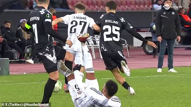 Alex Oxlade-Chamberlain was sent off for kicking out at Lugano's Renato Steffen on Thursday