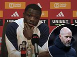 Man United target Brian Brobbey confirms he will stay in Amsterdam in January but opens the door to a summer move... as Ajax boss John van 't Schip claims it will take 'insane money' for the striker to be sold