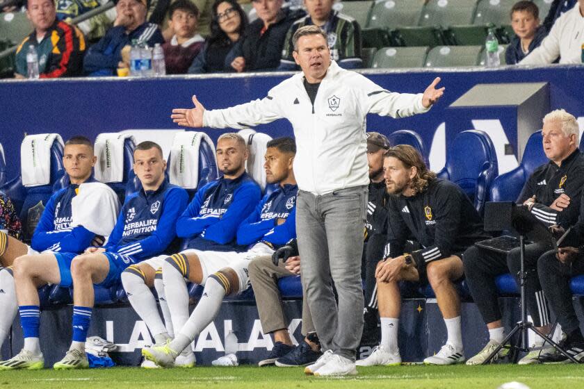 CARSON, CA - SEPTEMBER 30: Los Angeles Galaxy Head Coach Greg Vanney complains.