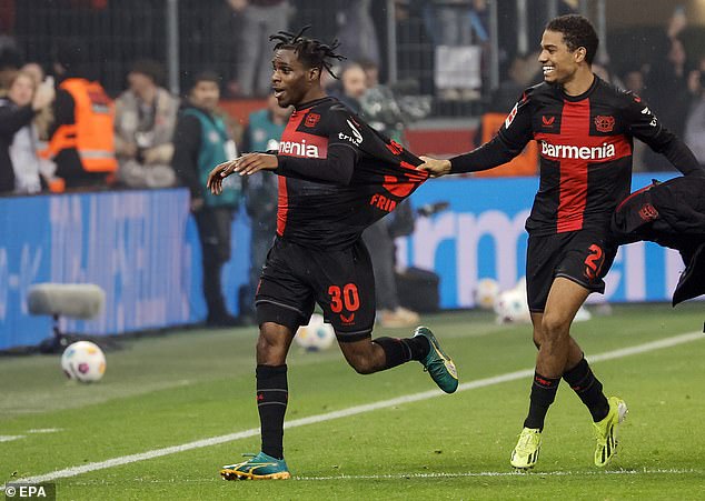 Frimpong scored against Bayern Munich as Leverkusen increased their lead in the Bundesliga