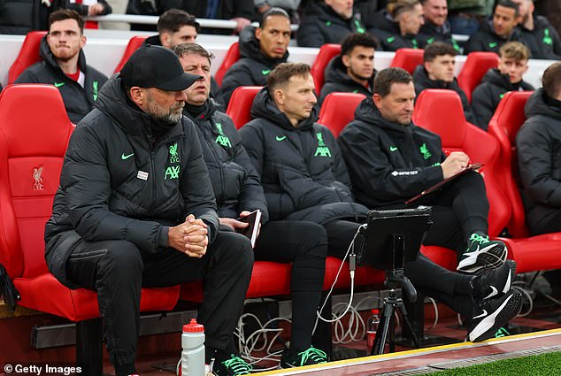 Jurgen Klopp's key assistants Peter Krawietz (middle left) and Pep Lijnders (middle right) will follow him out the Anfield door in the summer