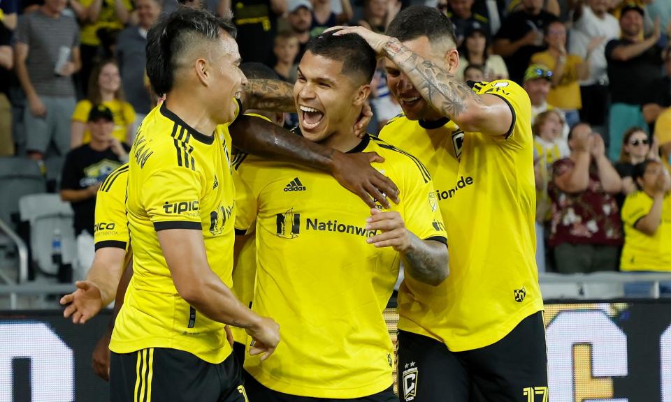 <span>Cucho Hernández, center, became the ball-dominant playmaker that Columbus needed last season to get them over the top for another MLS Cup title.</span><span>Photograph: Kirk Irwin/Getty Images</span>