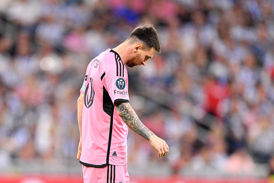 MONTERREY, MEXICO - APRIL 10: Lionel Messi #10 of Inter Miami looks on against Monterrey in the second half during the CONCACAF Champions Cup 2024 Round of Sixteen second leg at BBVA Stadium on April 10, 2024 in Monterrey, Mexico. (Photo by Azael Rodriguez/Getty Images)