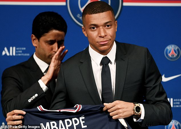 Mail Sport understands the relationship between Mbappe and club president Nasser Al-Khelaifi (left) remains strong, with the two parties looking to reach an agreement on payment