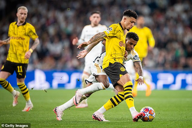 Winger Sancho, 24, played for Borussia Dortmund in the 2024 Champions League final