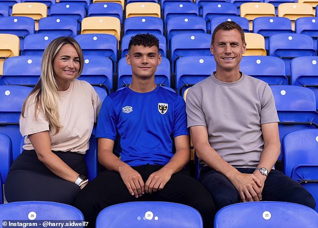 New AFC Wimbledon pro Harry Sidwell pictured with his mother Krysy and dad Steve