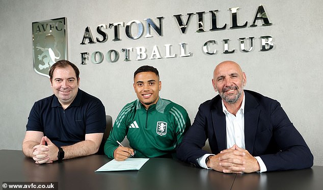 Former England youth international Lewis Dobbin (centre) has joined Aston Villa from Everton