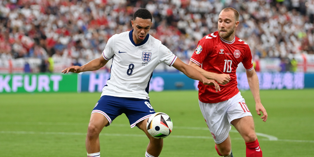 Trent-Alexander-Arnold in action for England at Euro 2024.