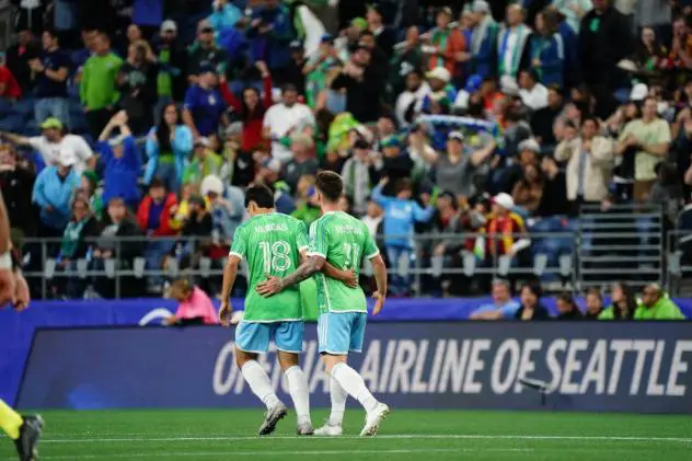 Seattle Sounders FC's Obed Vargas and Albert Rusnák on game night