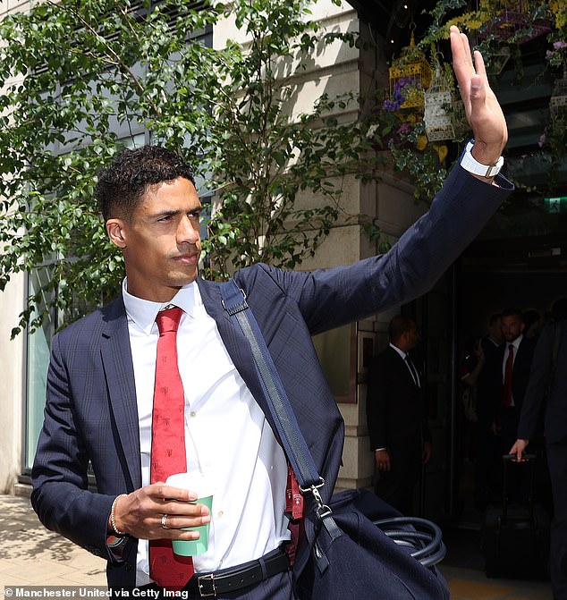 Raphael Varane, pictured before the FA Cup final in May, is leaving Man United this summer